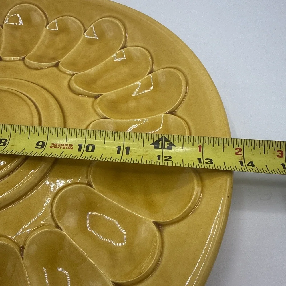 Vtg Yellow California Pottery Platter Egg Trinket Divider Toureen Base Yard Art